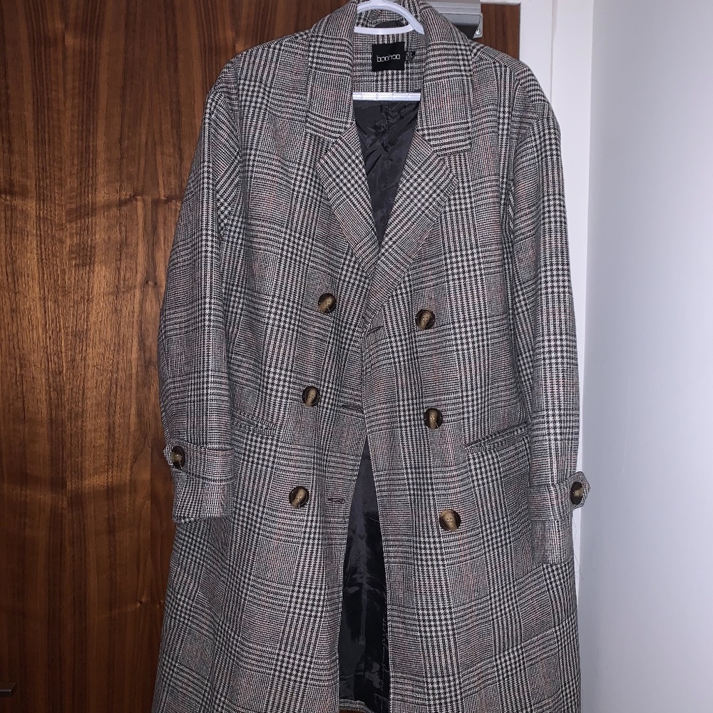 Boohoo Long Plaid Jacket